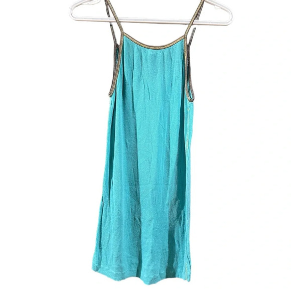 Dex spaghetti strapped Turquoise and gold top, size Large - Picture 4 of 6